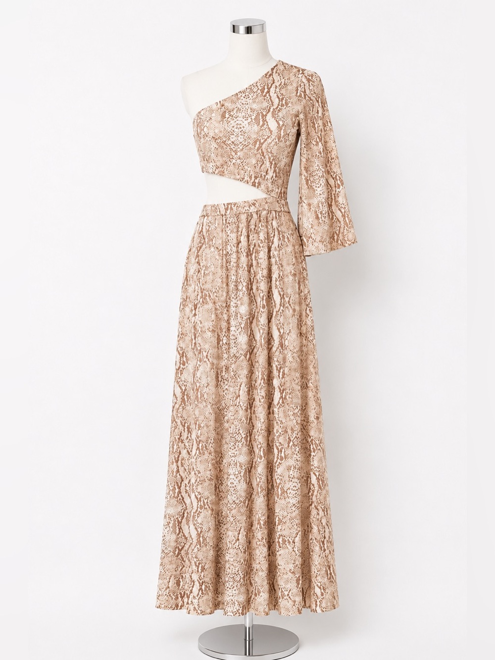 L'AGENCE Fontana One Shoulder Snake Print Dress